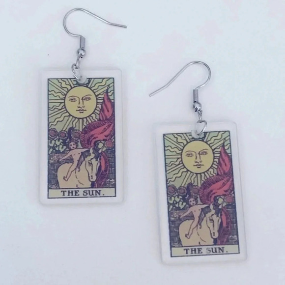 “The Sun” Tarot Card Handmade Drop Earrings - Picture 2 of 4